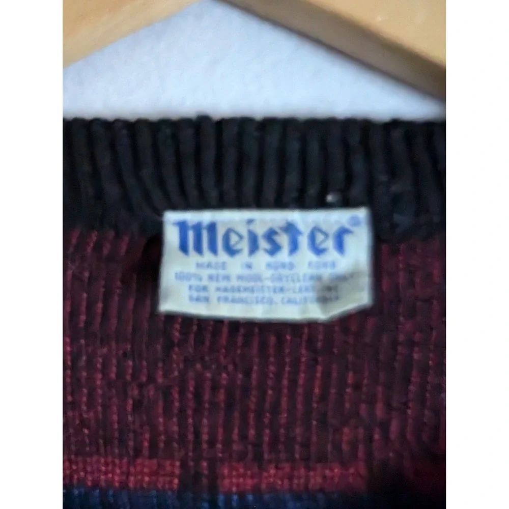 Vintage Meister Wool Sweater XL Black Red Blue Geometric Fair Isle Knit Crewneck